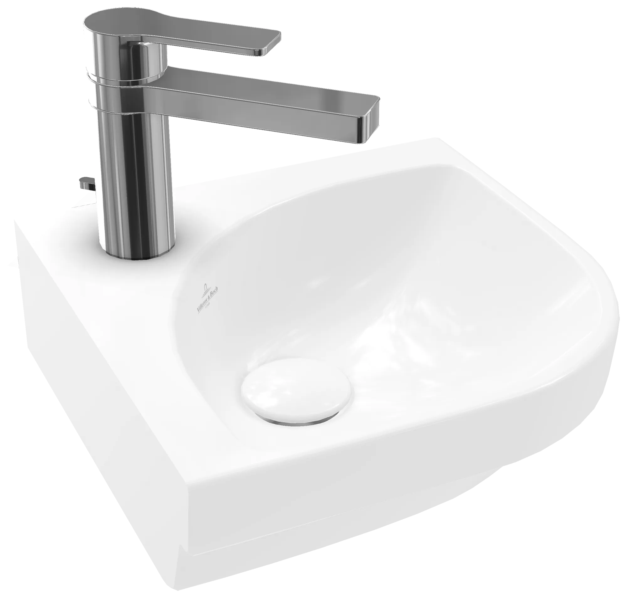 Villeroy & Boch Eck-Handwaschbecken „Subway 3.0“ 320 × 320 × 145 mm, mit Hahnlochbohrung, Hahnlochposition mittig in Weiß Alpin