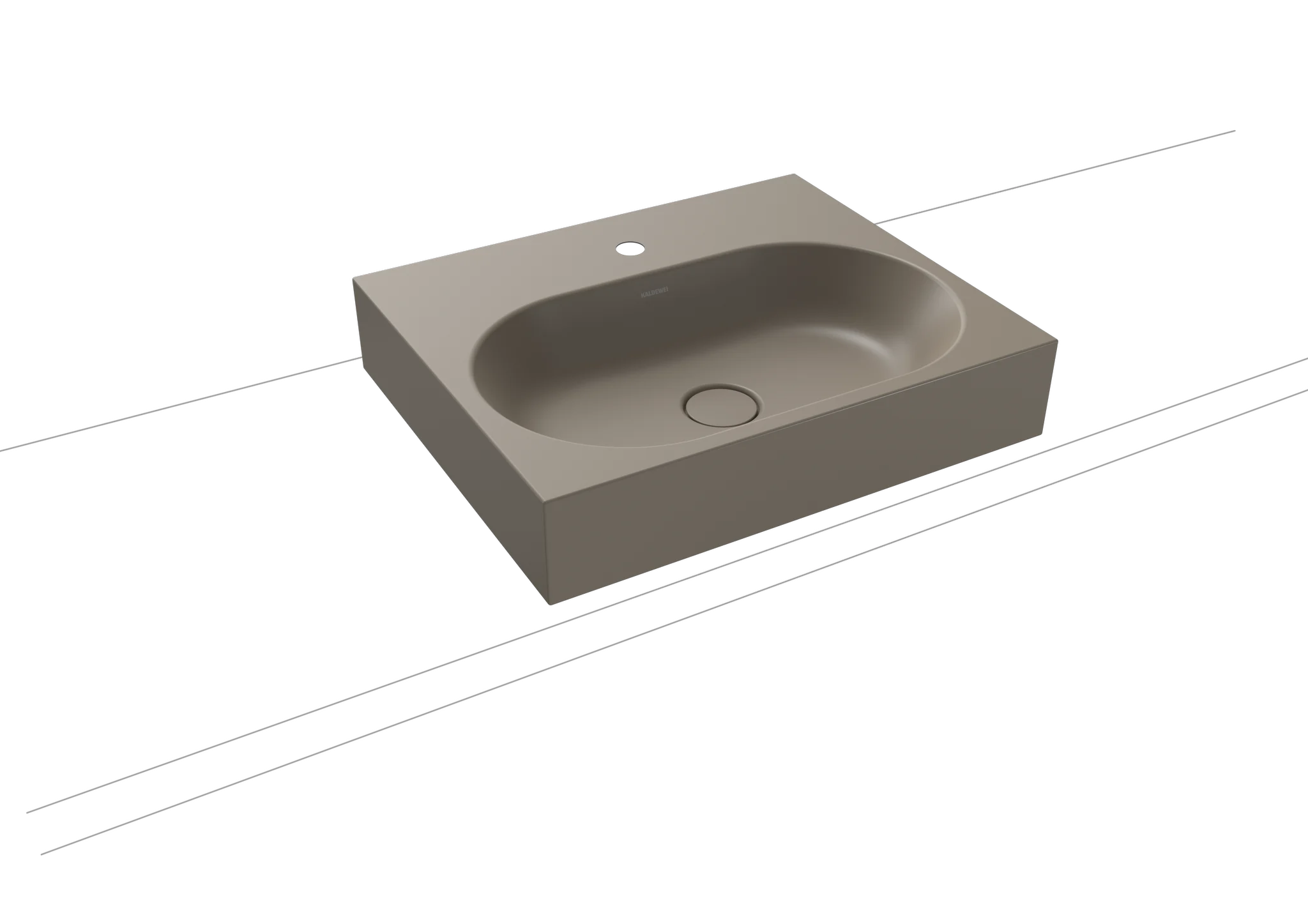 Kaldewei CENTRO Aufsatzwaschtisch, 600x500 mm, Randhöhe 120 mm, warm grey 60, Perl-Effekt, Antidröhn mit 1er Hahnlochbohrung, ohne Überlauf