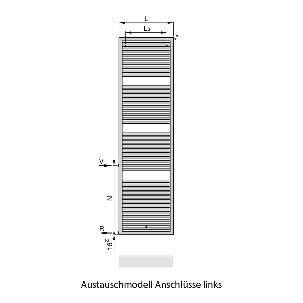 Zehnder Design-Heizkörper „Universal“ für Warmwasser-Zentralheizung oder gemischten Betrieb mit 150 mm-Mittelanschluss 75 × 180,7 cm in Anthracite (glänzend)