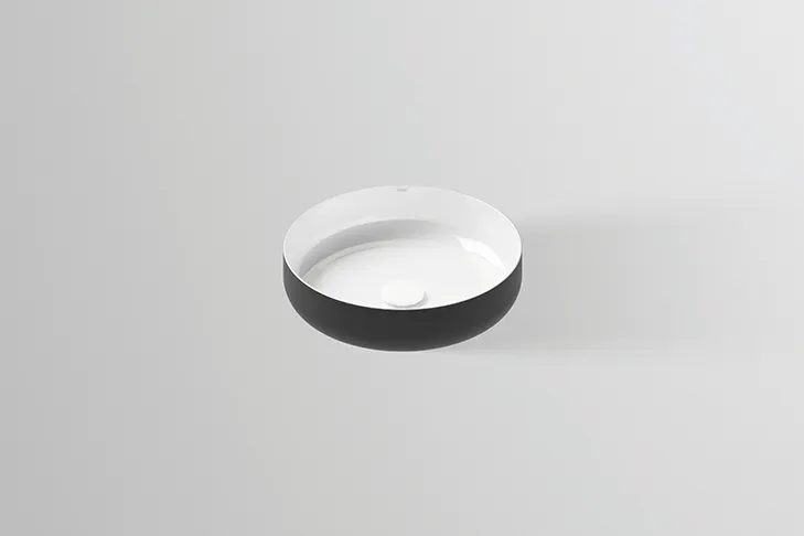 Waschbecken „SO-Serie“ 400 × 400 × 102 mm in Weiß / Mattschwarz Waschbecken „SO-Serie“ 400 × 400 × 102 mm in Weiß / Mattschwarz