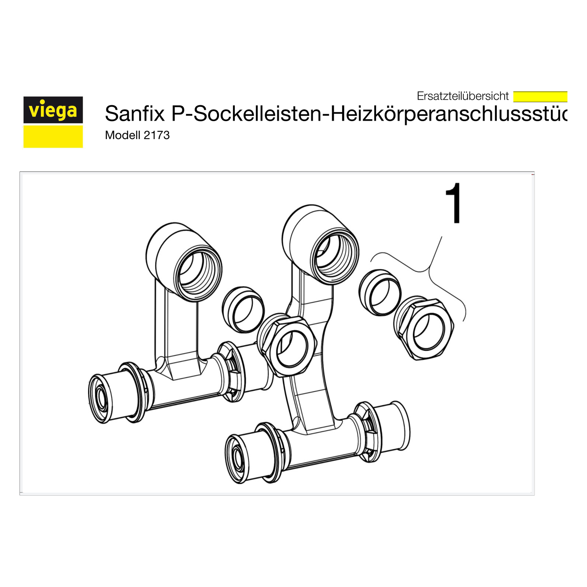 Viega „Sanfix P“ Sockelleisten-Heizkörperanschlussstück vernickelt 16 mm × 1/2″ × 16 mm