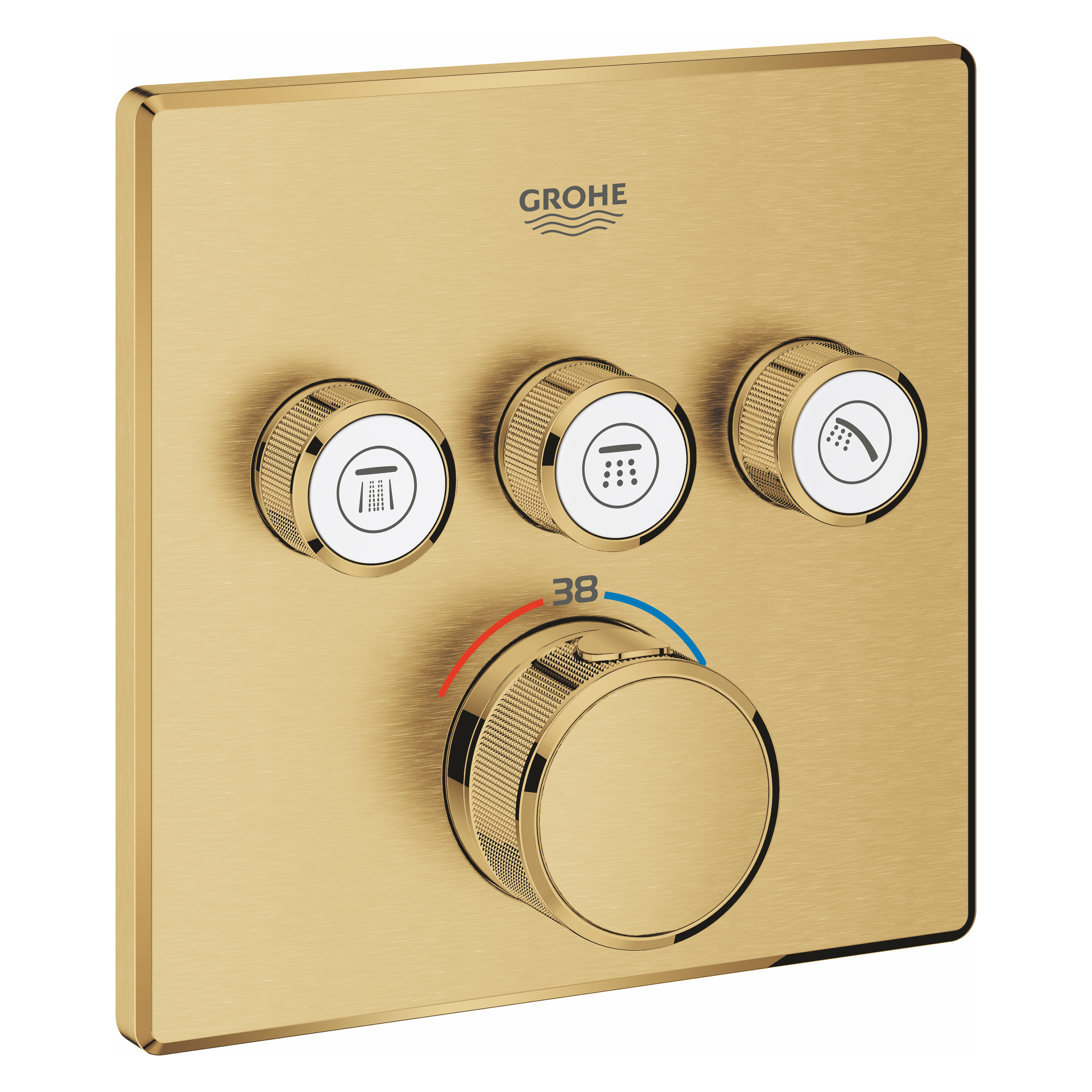 Thermostat Grohtherm SmartControl 29126, mit 3 Absperrventilen und integriertem Brausehalter, Fertigmontageset für Rapido SmartBox, Wandrosette eckig, chrom