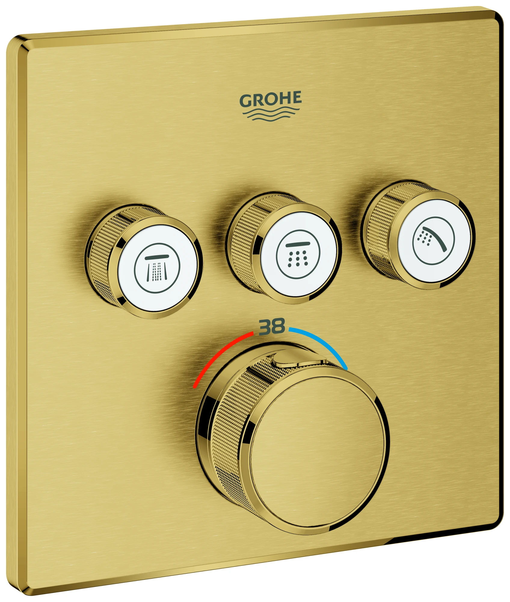 Thermostat Grohtherm SmartControl 29126, mit 3 Absperrventilen und integriertem Brausehalter, Fertigmontageset für Rapido SmartBox, Wandrosette eckig, chrom