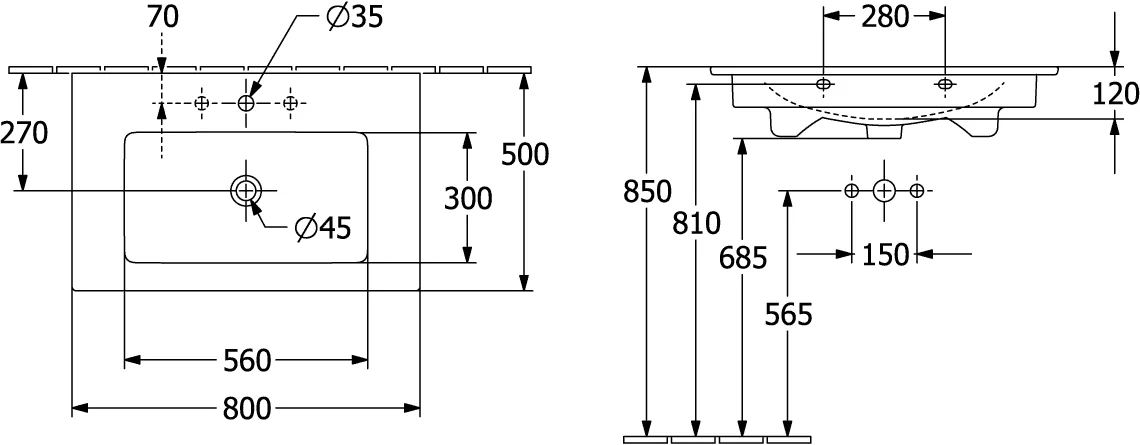 Villeroy & Boch Venticello Schrankwaschtisch 800x500mm Rechteck Weiß Alpin Villeroy & Boch Venticello Schrankwaschtisch 800x500mm Rechteck Weiß Alpin