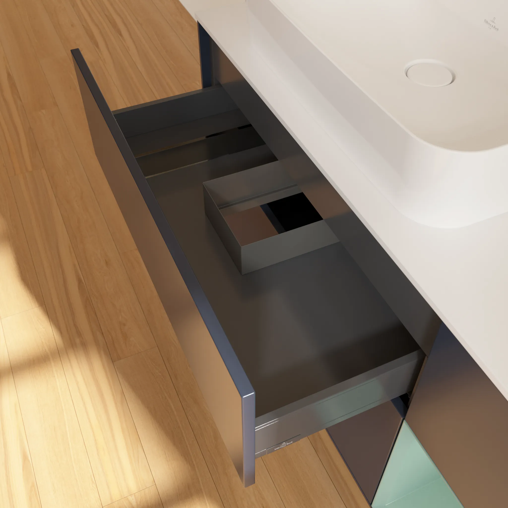 Villeroy & Boch Waschtischunterschrank „Finion“ für Schrankwaschtisch 1200 × 603 × 501 mm Midnight Blue Matt Lacquer, für Becken links Villeroy & Boch Waschtischunterschrank „Finion“ für Schrankwaschtisch 1200 × 603 × 501 mm Midnight Blue Matt Lacquer, für Becken links