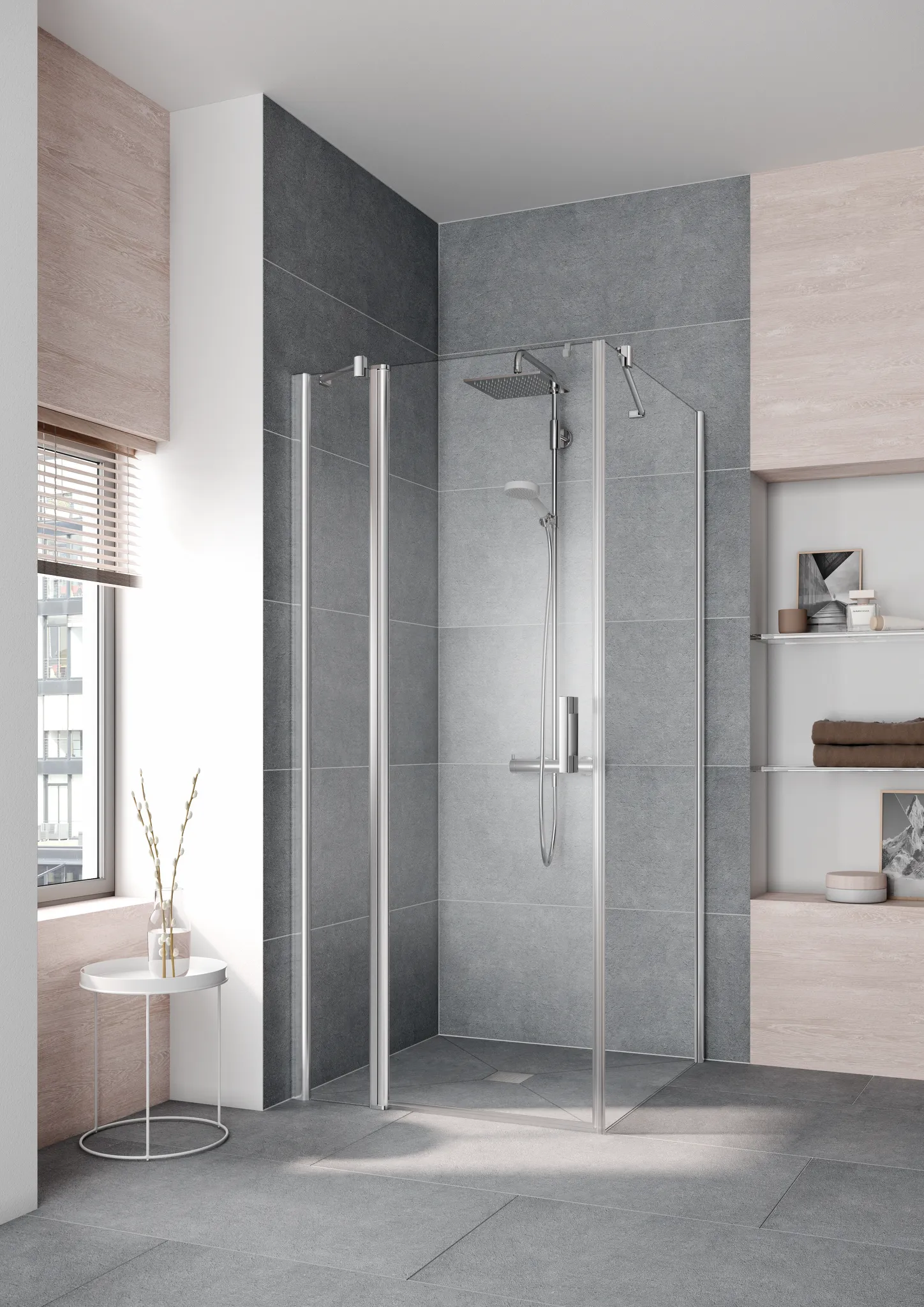 Kermi Duschtür Pendeltür 1-flügelig mit Festfeld links für Ecke „PEGA“ Glas Klar, BV: 765 - 790 mm GAK: 750 - 775 mm WE: 775 - 800 mm H: 1850 mm