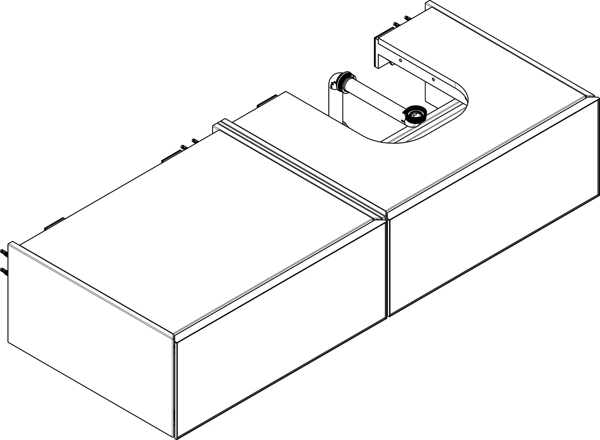 Xevolos E Waschtischunterschrank Mattweiß 1370/550 mit 2 Schubkästen für Konsole mit Ausschnitt rechts, Oberfläche Front: Weiß Metallic