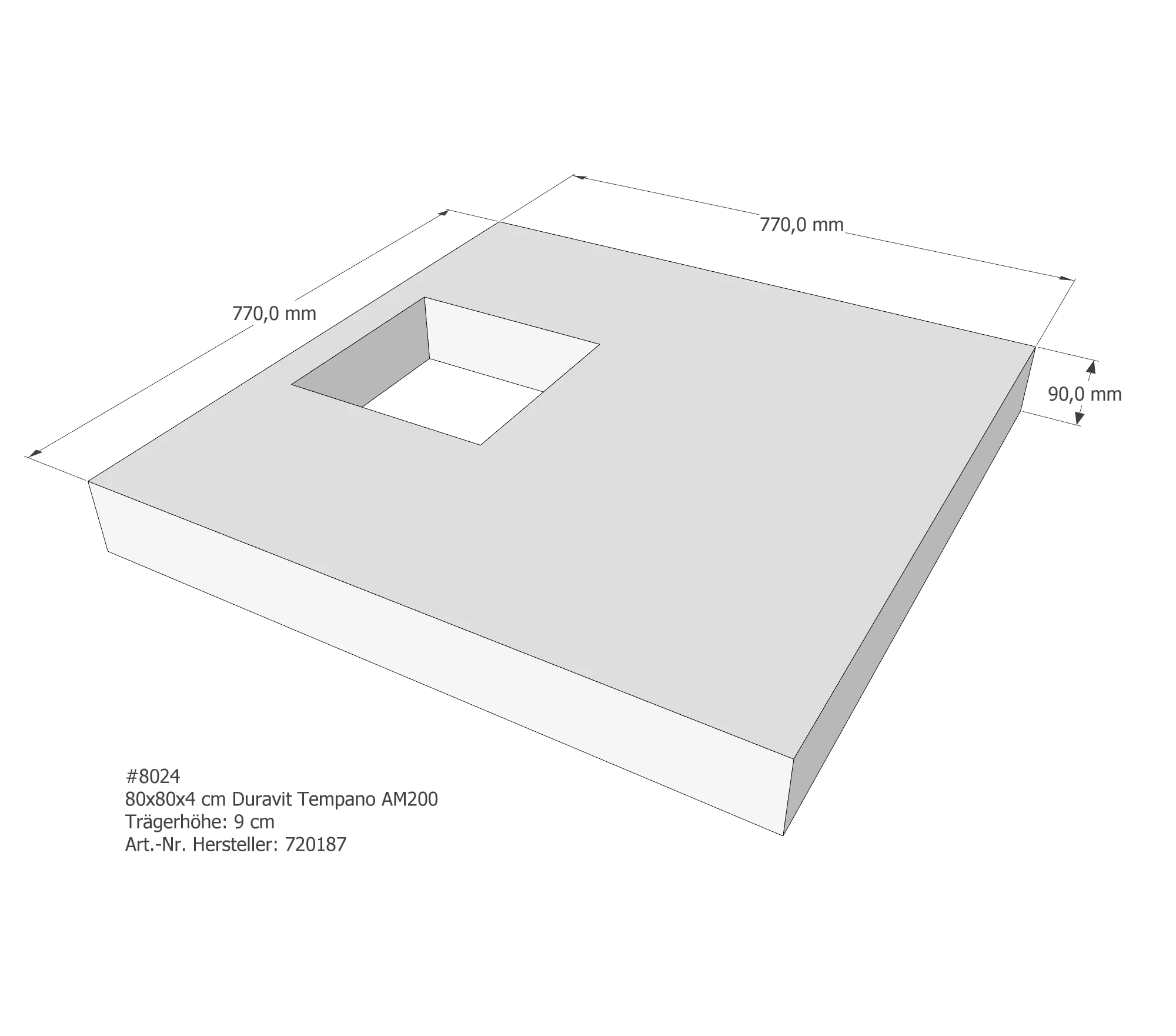Duschwannenträger für Duravit Tempano 80 × 80 × 4 cm Duschwannenträger für Duravit Tempano 80 × 80 × 4 cm