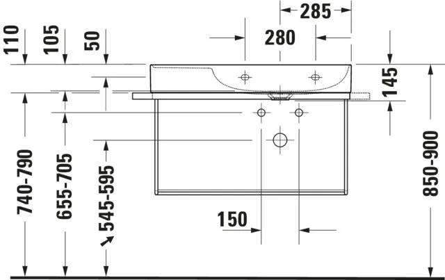 Wandwaschtisch „DuraSquare“, ohne Überlauf, Hahnlochposition mittig