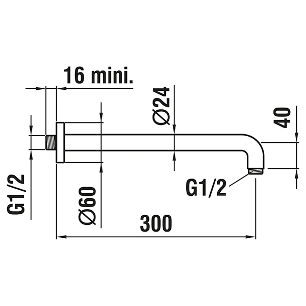 Laufen Brausewandarm, runde Rosette, 300mm Ausladung, chrom Laufen Brausewandarm, runde Rosette, 300mm Ausladung, chrom