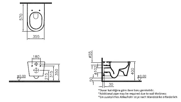 VitrA Options Nest Tiefspüler-Wand-WC VitrA Flush 36 x 57 cm Weiß Hochglanz VitrA Options Nest Tiefspüler-Wand-WC VitrA Flush 36 x 57 cm Weiß Hochglanz