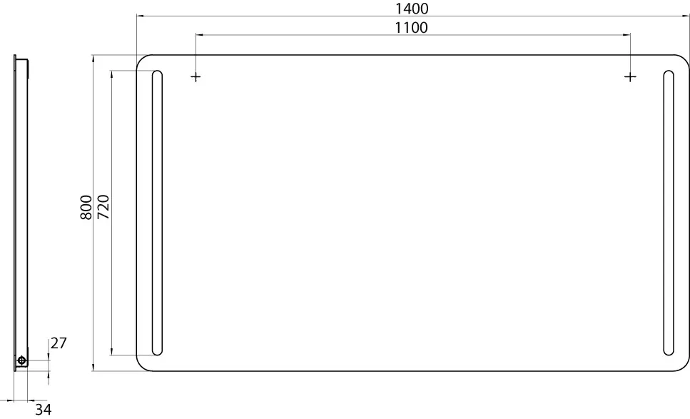 Lichtspiegel MI 290, 1400 x 800 mm2700K/6500K, Sensor, m. Heizung u. Unterlicht, IP 20