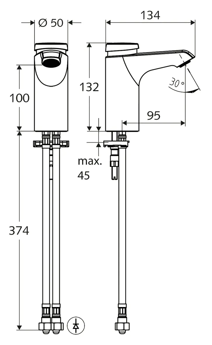 Waschtisch-Armatur XERIS SC, HD-M small - Hochdruck Mischwasser, Selbstschluss, 2x G 3/8 IG, chrom