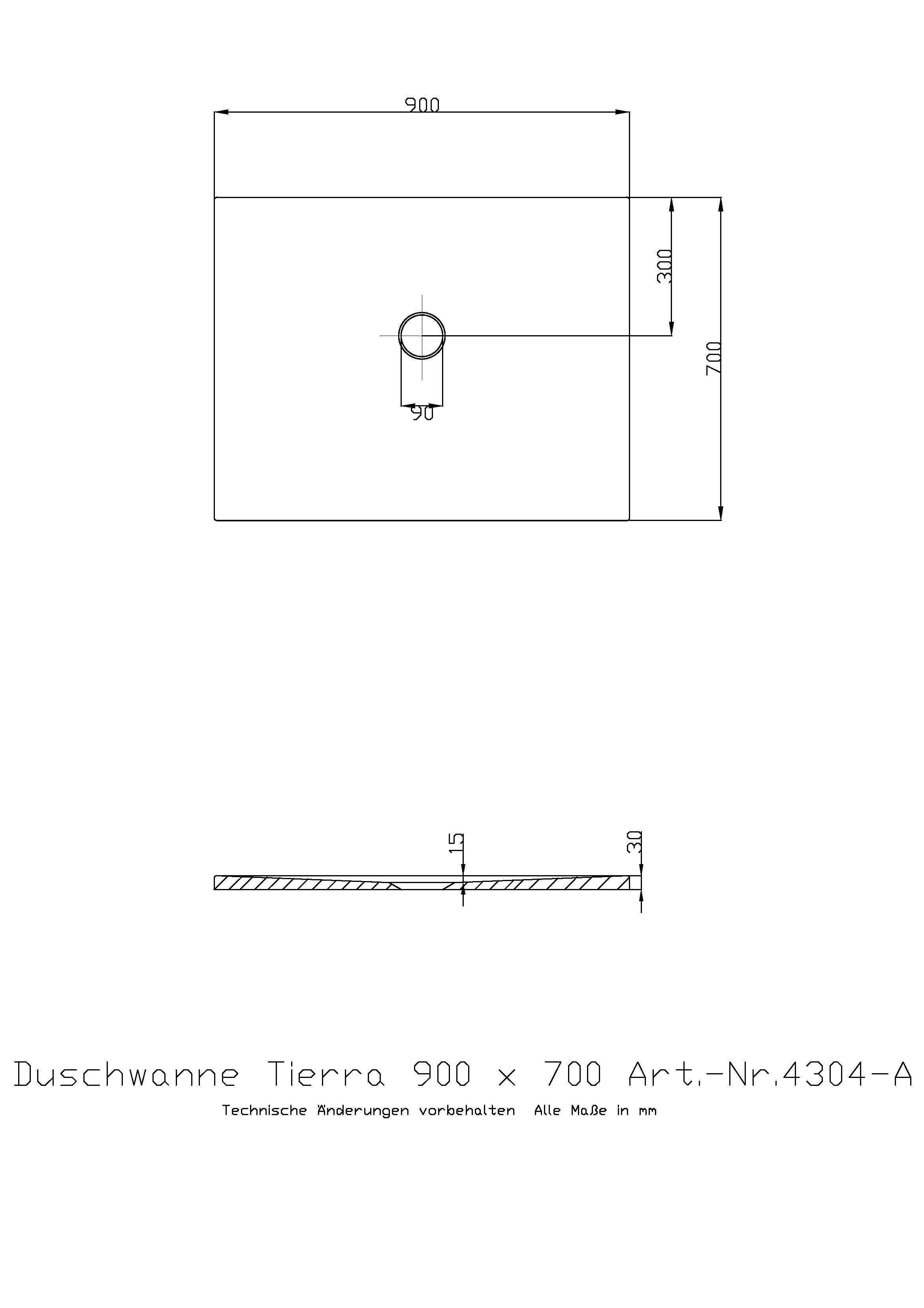Duschwanne „Tierra“ Rechteck 90 × 70 cm in Weiß