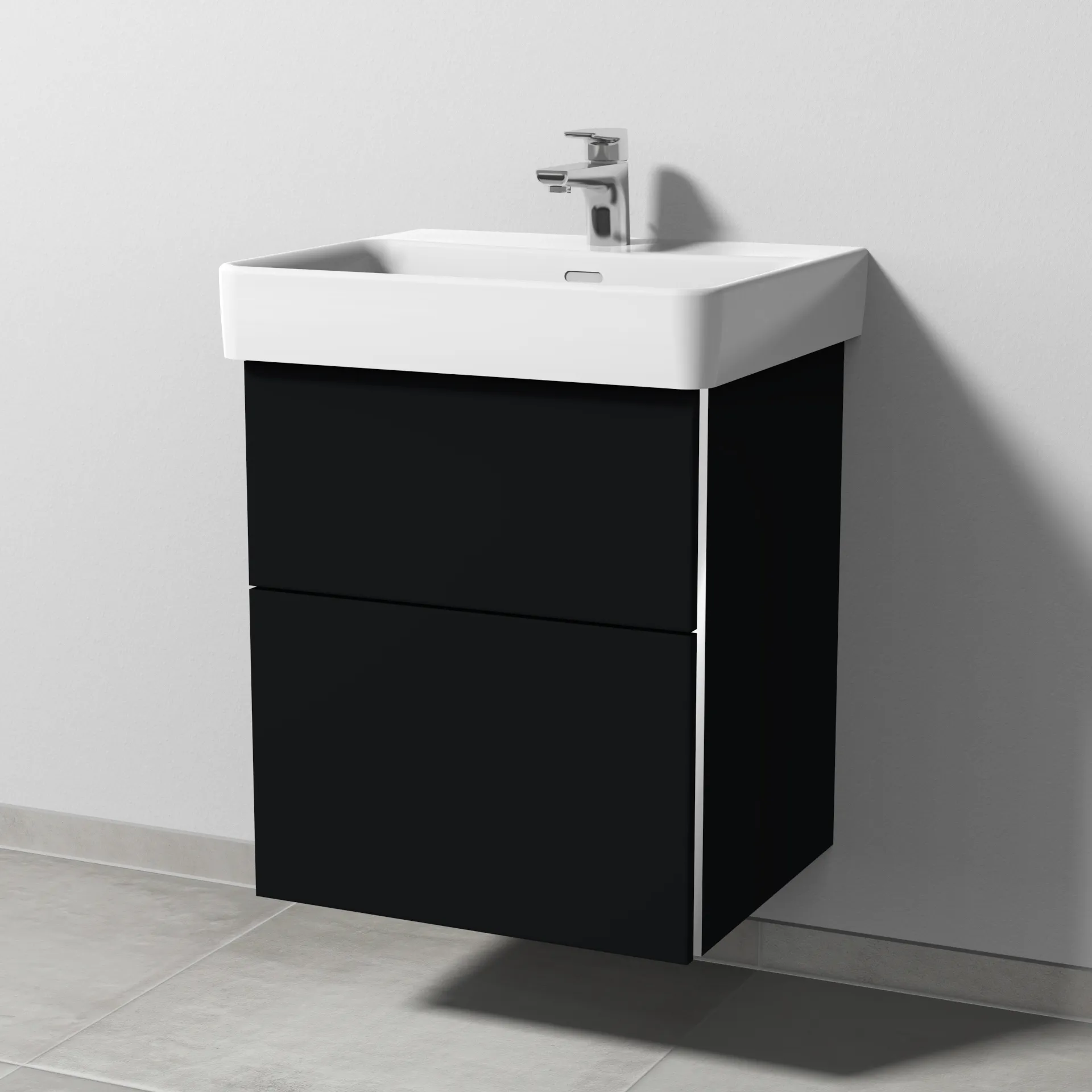 Sanipa Waschtischunterschrank „3way“ passend zu Keramik-Waschtische Pro S von Laufen 500 × 593 × 437 mm in Schwarz (matt), Becken mittig