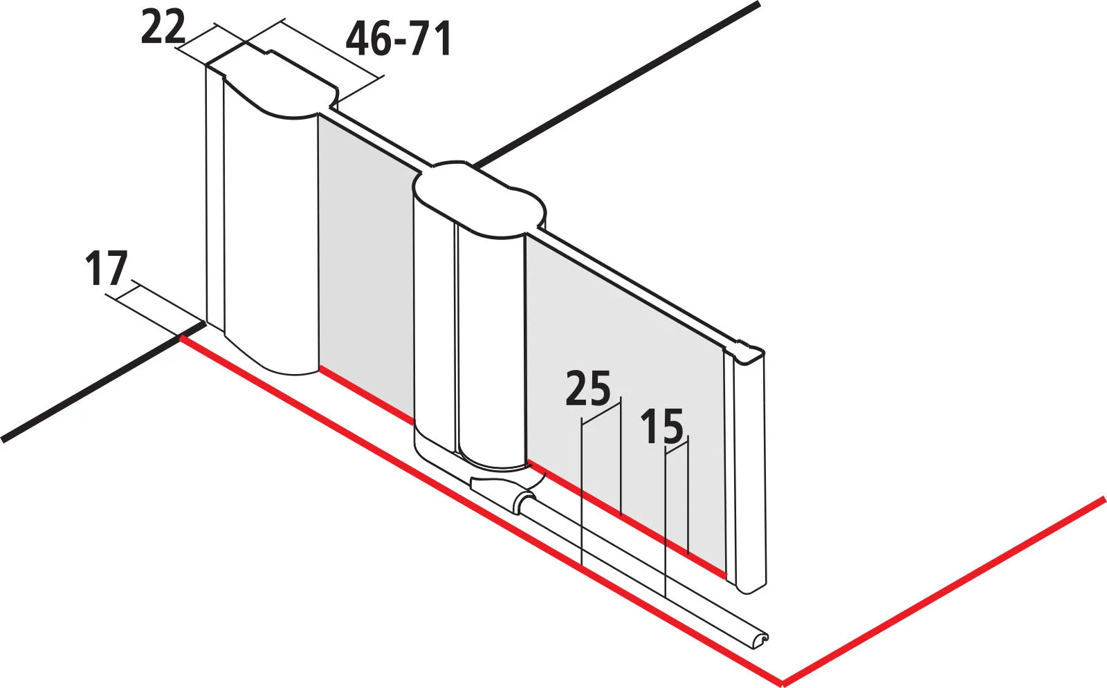 Kermi Duschtür Pendeltür 1-flügelig mit Festfeld links für Ecke „PEGA“ Glas Klar, Profile Silber Hochglanz, BV: 765 - 790 mm GAK: 750 - 775 mm WE: 775 - 800 mm H: 1850 mm