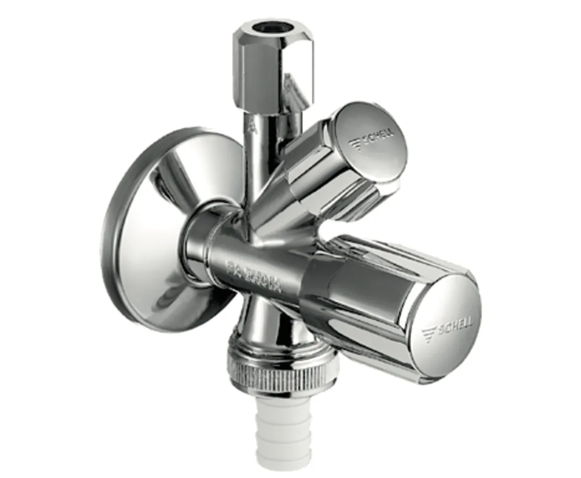 Kombi-Eckventil COMFORT, RFV im Abgang Geräteanschluss, DN 15 G 1/2 AG, Schlauchverschraubung Ø 14,5 mm (DN 20 G 3/4 AG), Ø 10 mm (DN 10 G 3/8 AG), chrom