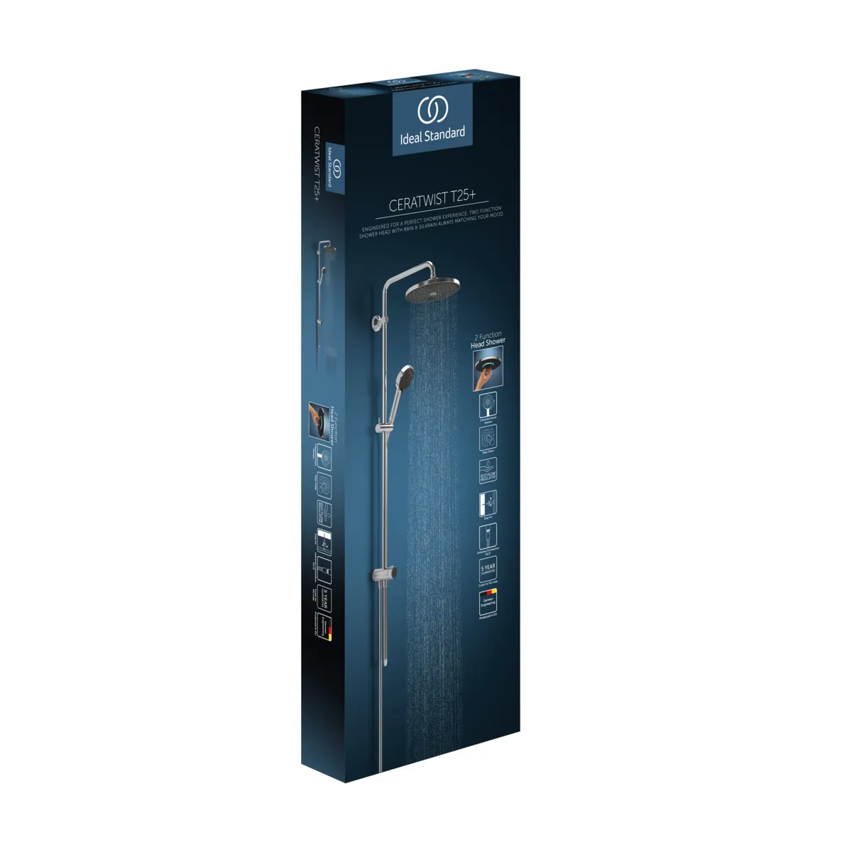 Ideal Standard Duschsystem Ceratwist T25+ Chrom, 2-Funktions-Handbrause und -Kopfbrause, Ø 100 mm / 260 mm, Brauseschlauch 1750 mm, Wandmontage