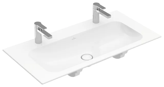 Villeroy & Boch Schrankwaschtisch aus TitanCeram „Finion“ 1000 × 500 × 160 mm, Hahnlochposition links und rechts, mit Hahnlochbohrung in Weiß Alpin, mit CeramicPlus Villeroy & Boch Schrankwaschtisch aus TitanCeram „Finion“ 1000 × 500 × 160 mm, Hahnlochposition links und rechts, mit Hahnlochbohrung in Weiß Alpin, mit CeramicPlus