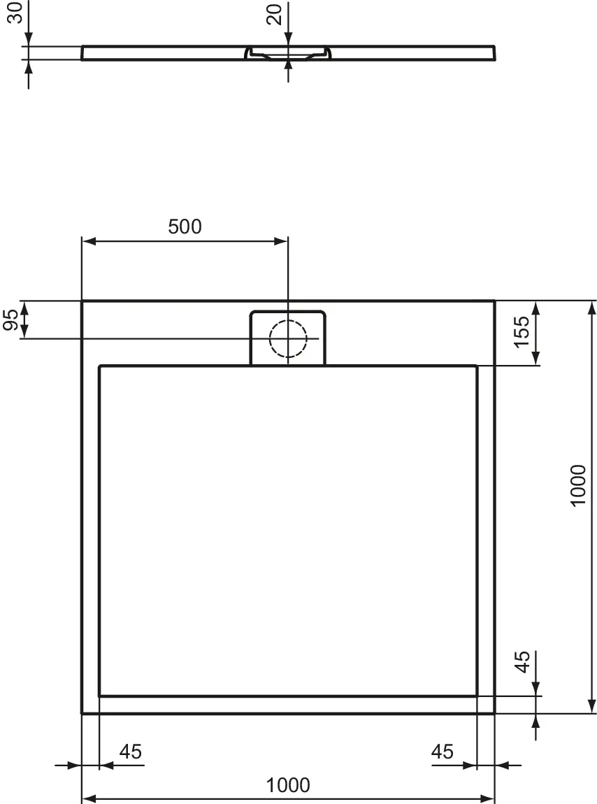 Ideal Standard Duschwanne „UltraFlatSi.life“ 100 × 100 cm in Carraraweiß