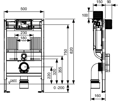 TECEprofil WC-Modul mit Uni-Spülkasten, Bauhöhe 820 mm