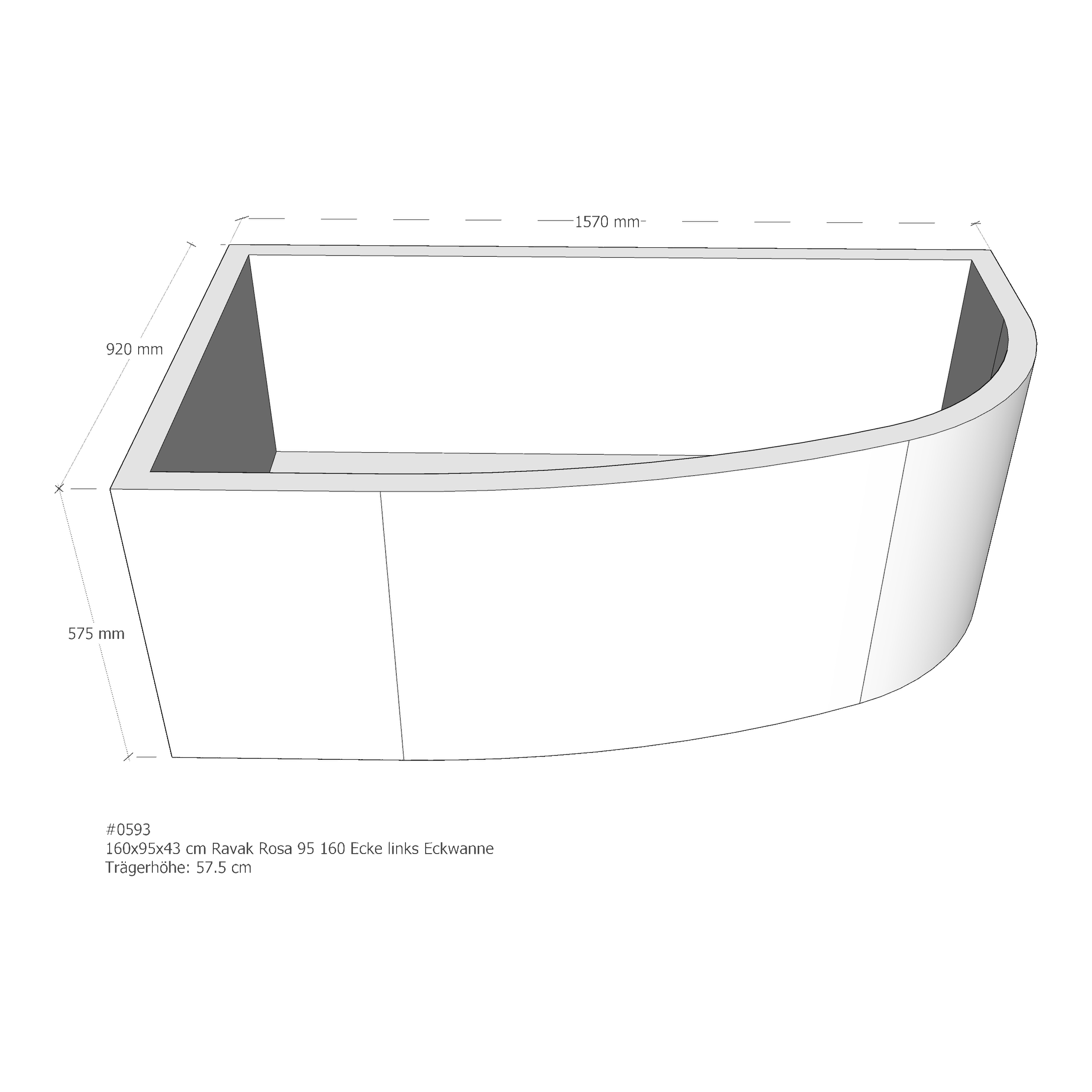 Badewannenträger für Ravak Rosa 95 160 links 160 × 95 × 43 cm