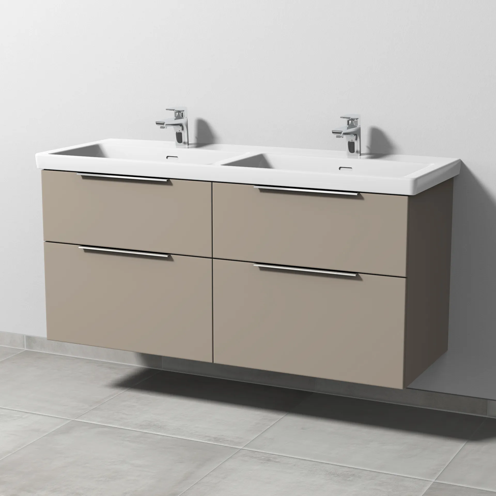 Sanipa Waschtischunterschrank „3way“ 1255 × 588 × 462 mm in Sandgrau (matt), Becken links und rechts