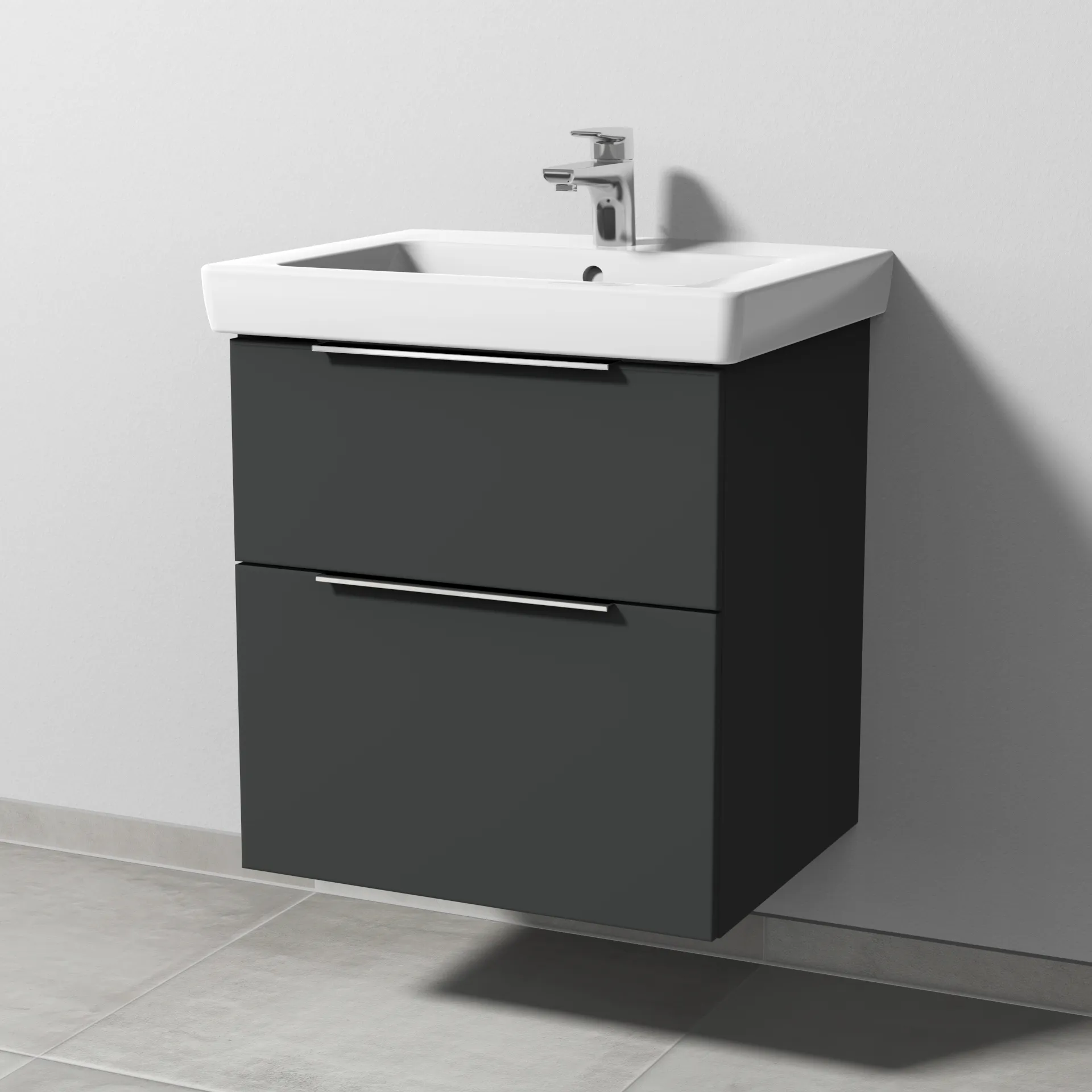 Sanipa Waschtischunterschrank „3way“ passend zu Keramik-Waschtische Subway 2.0 von Villeroy & Boch 550 × 593 × 447 mm in Graphit (matt), Becken mittig