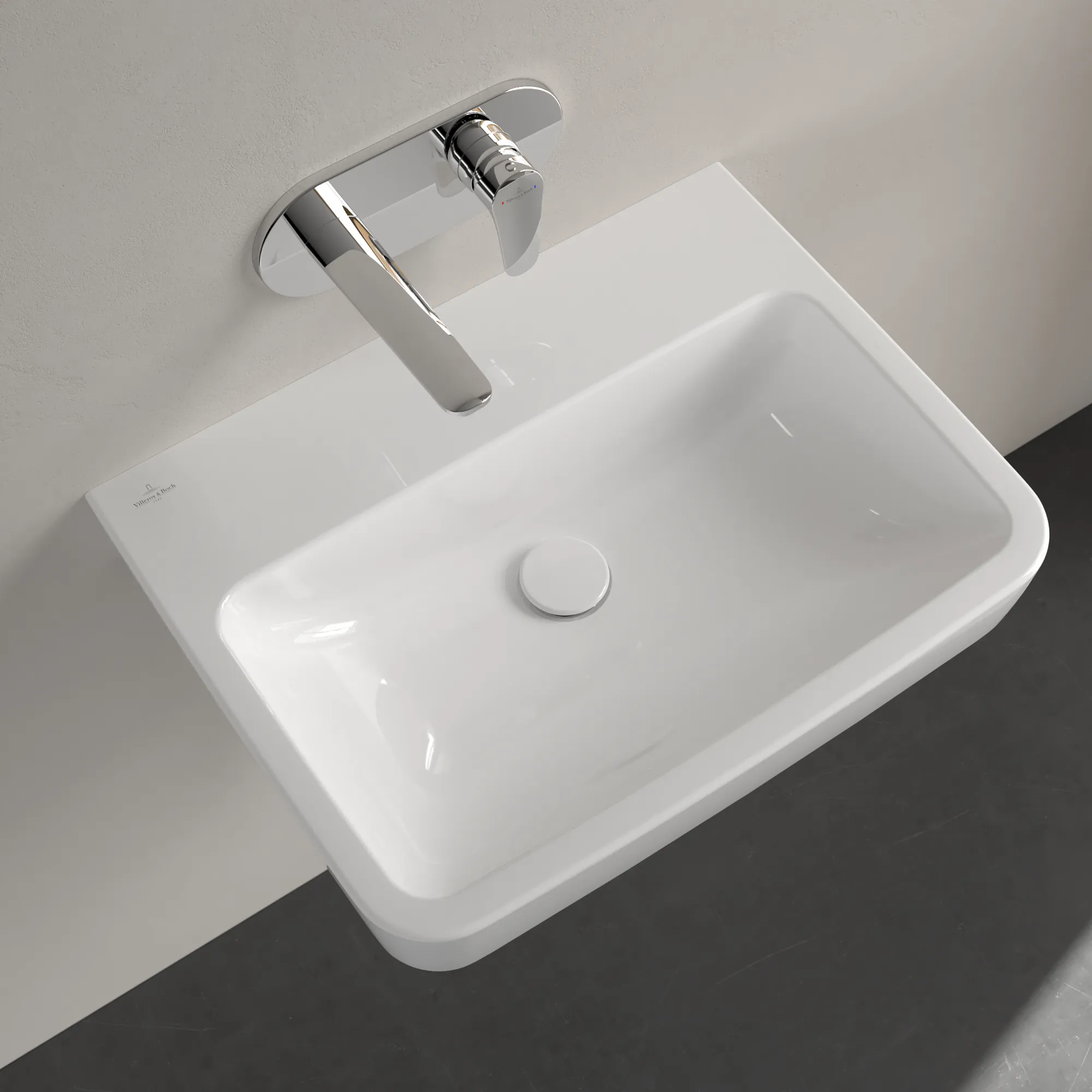 Villeroy & Boch Einbau-/Aufsatz Wandwaschtisch geschliffen „O.novo“ 600 × 460 × 175 mm, für Becken mittig, ohne Hahnlochbohrung in Weiß Alpin
