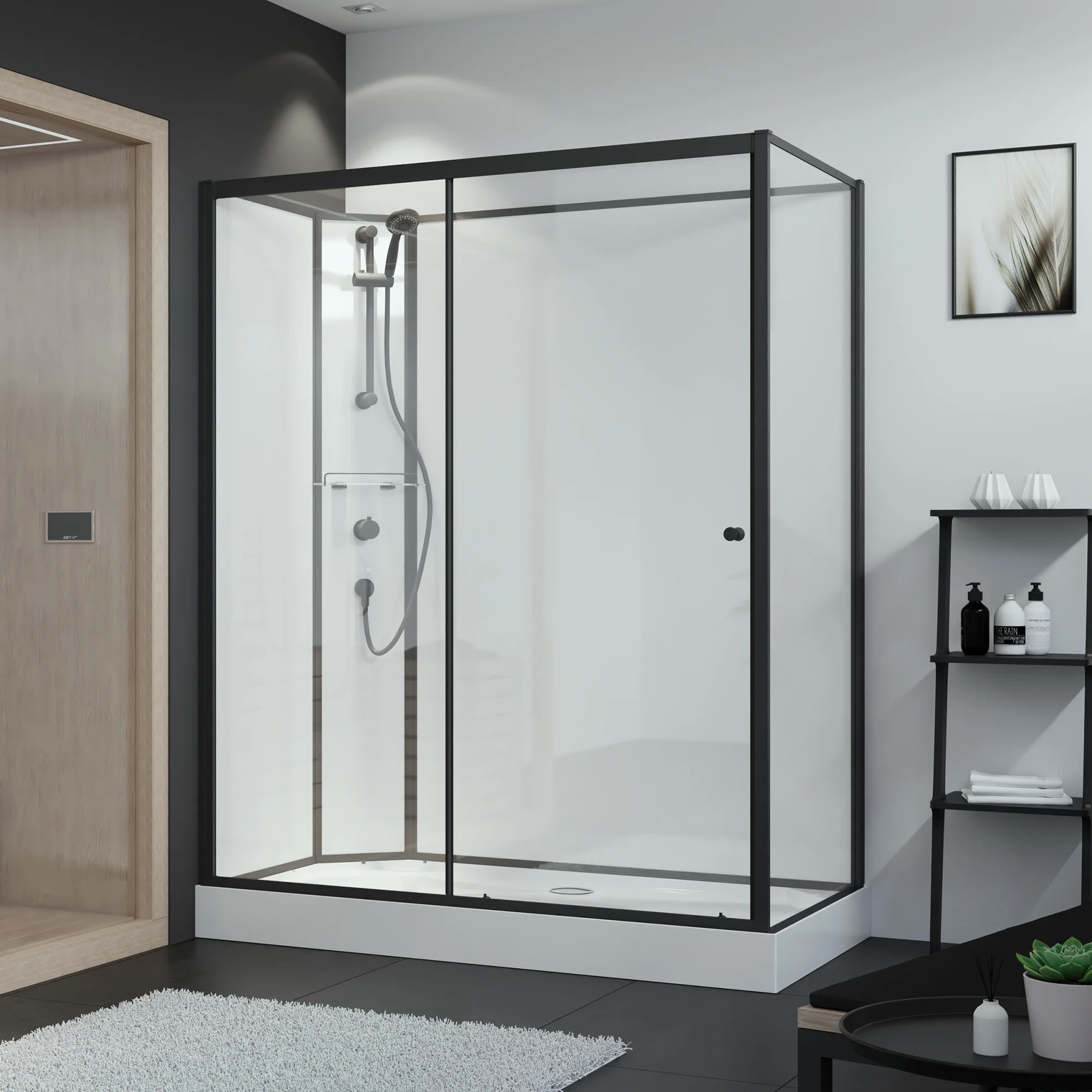 Breuer Komplettdusche BR 100 - Schwarz matt, 5 mm Sicherheitsglas, 800 x 1200 mm, Höhe ca. 2015 mm, Einbautiefe 135 mm
