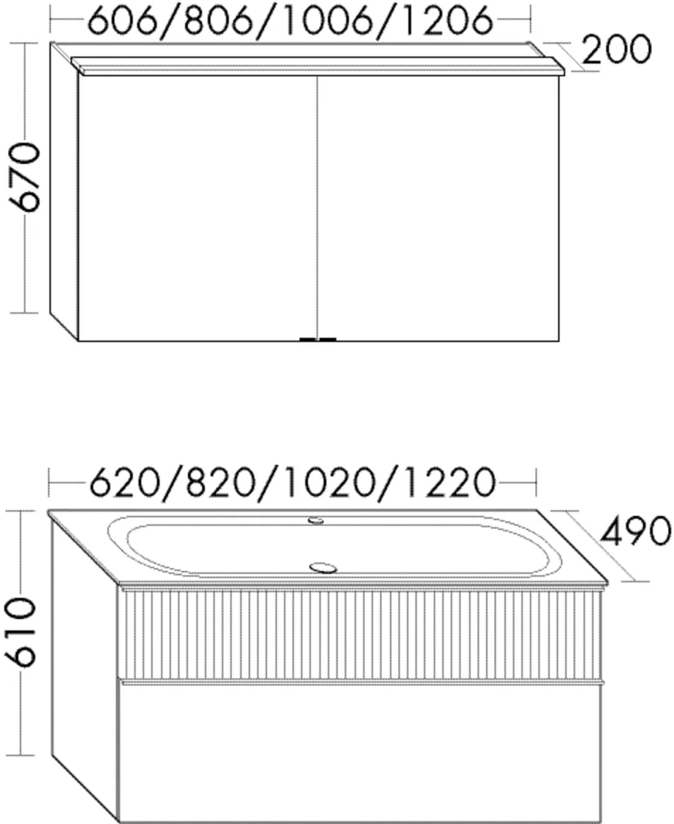 Set, Spiegelschrank SPIY061;Mineralguss-Waschtisch inkl. Waschtischunterschrank SHHB062, Tiefe: 490 mm, Breite: 620 mm