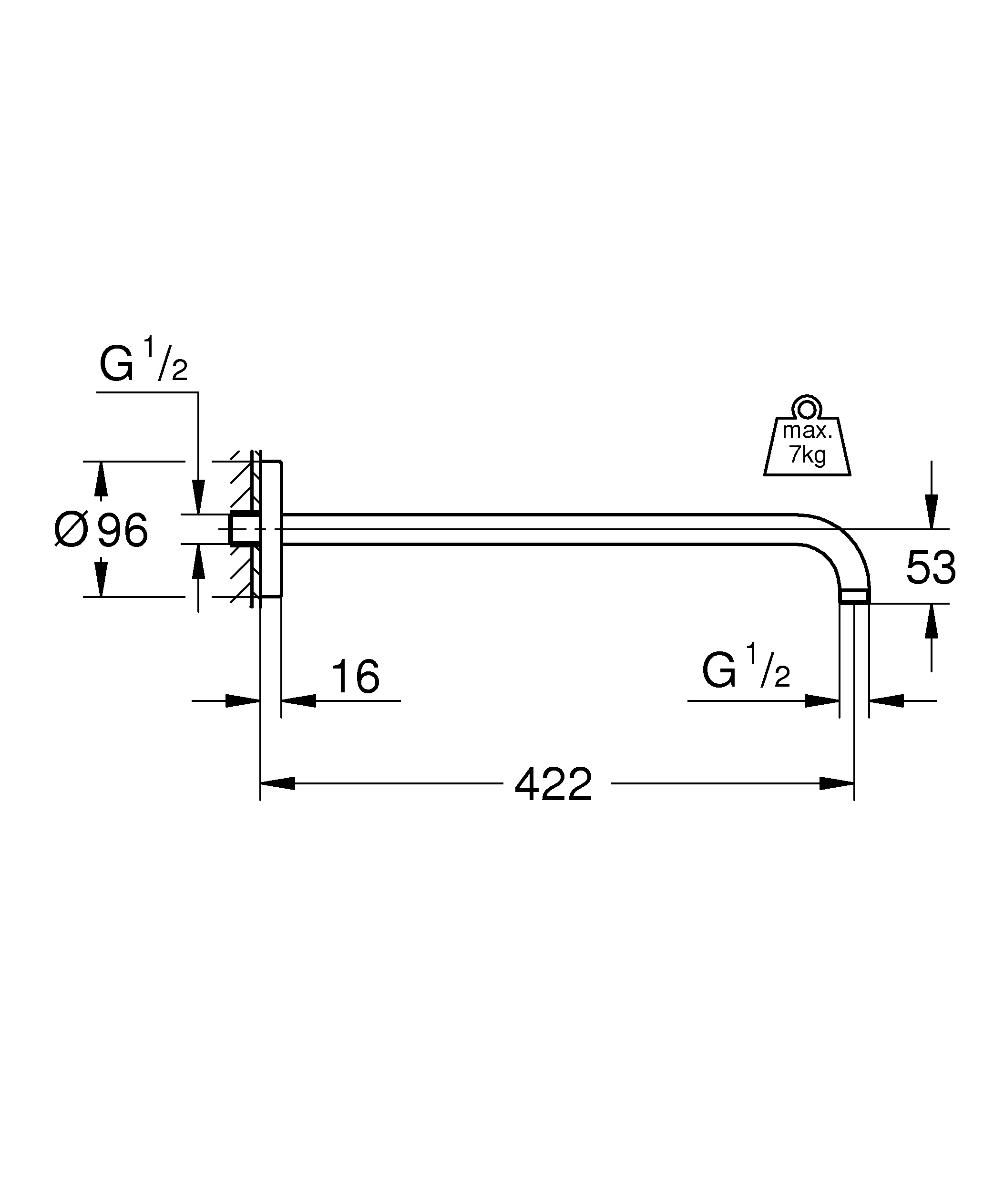 Brausearm Rainshower 26146, Ausladung 422 mm, mit runder Rosette, chrom