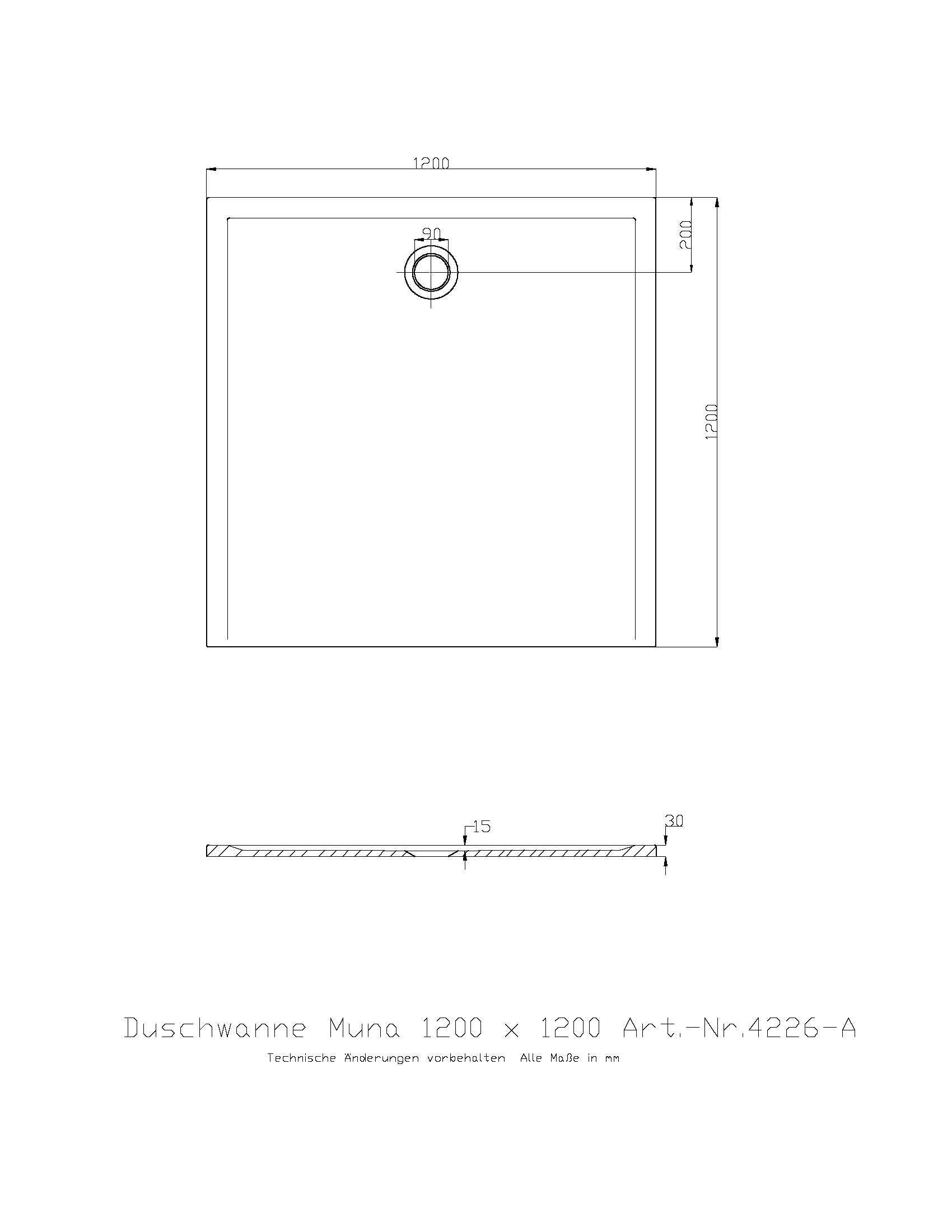 Duschwanne „Muna S“ Quadrat 120 × 120 cm in Weiß