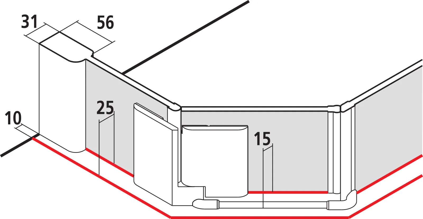 Kermi Duschdesign Fünfeck-Duschkabine mit Pendeltür links mit Festfeldern für ungleichschenklige Wannen „PASA XP“ Glas Klar, Profile Silber Mattglanz, BV: 720 - 870 mm GAK: 705 - 735 mm WE: 730 - 760/880 - 910 mm H: 1850 m