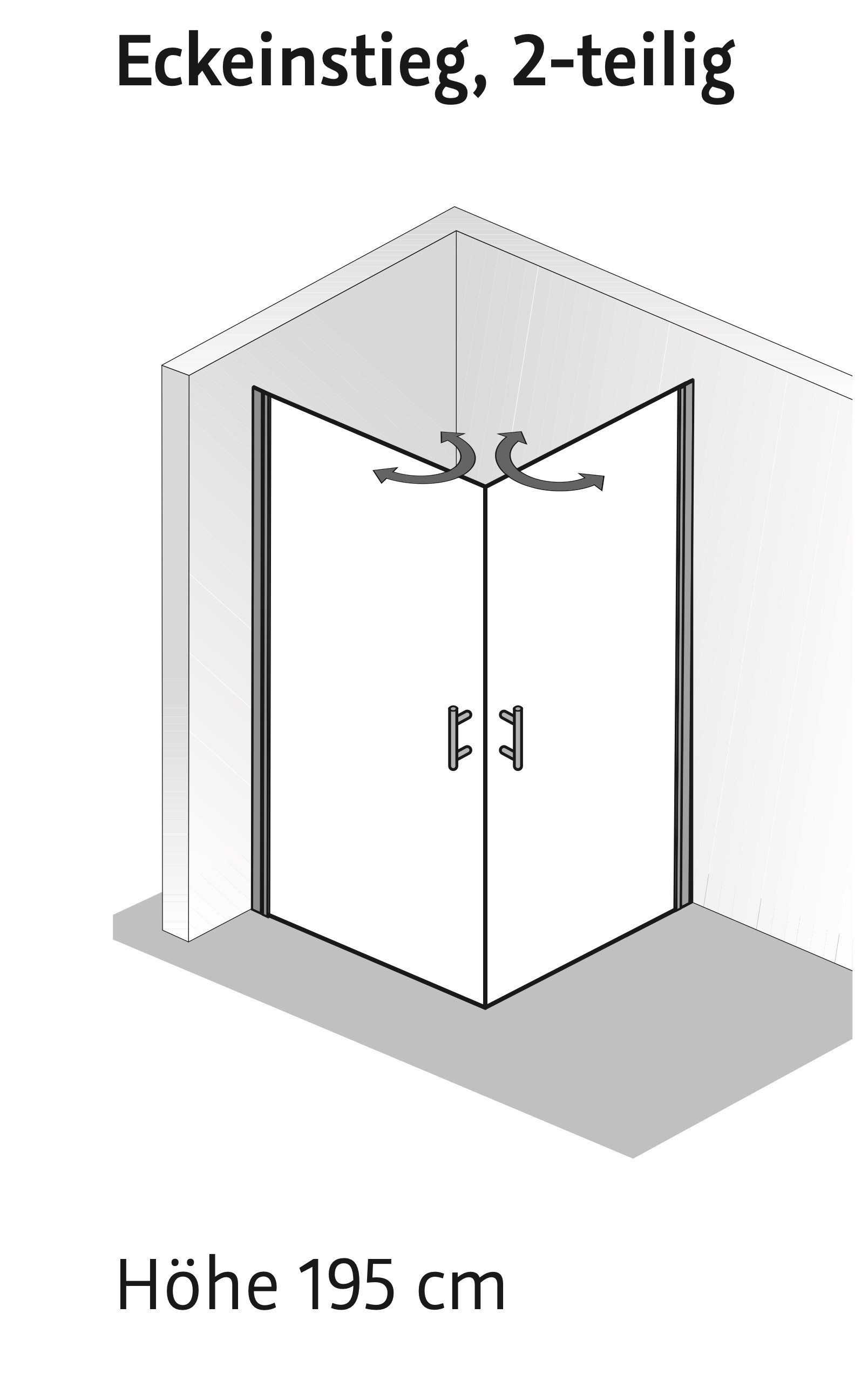 HSK gerahmte Eckeinstieg mit Drehtüren 2-teilig pendelbar „Favorit Nova“ Glas Mattglas, Profile Alu Silber-matt, H: 1950 mm HSK gerahmte Eckeinstieg mit Drehtüren 2-teilig pendelbar „Favorit Nova“ Glas Mattglas, Profile Alu Silber-matt, H: 1950 mm