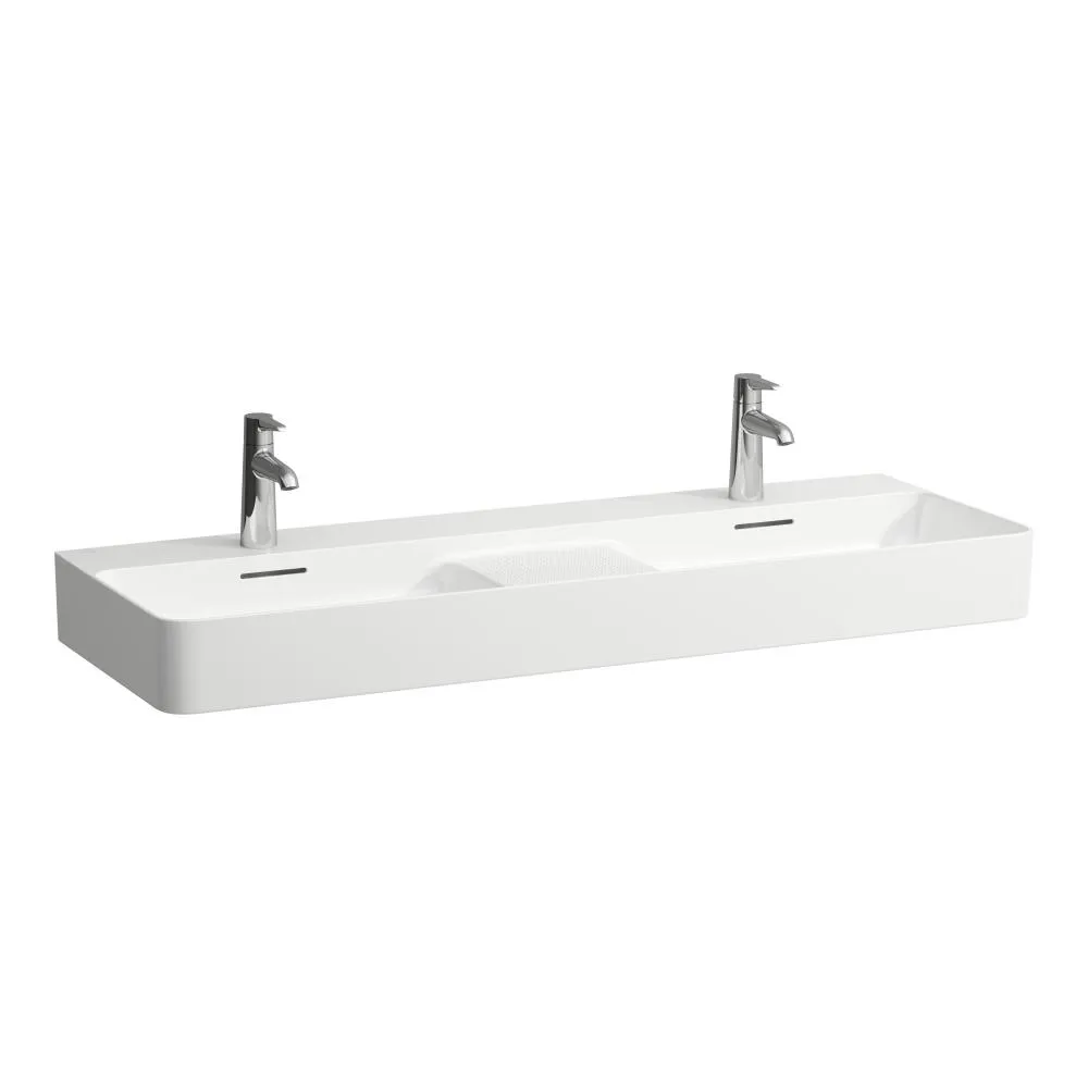 Doppelwaschtisch VAL 420x12000x155x155 1 Hahnloch je Becken mit Überlauf semi-trockener Bereich zwischen den Becken weiß Doppelwaschtisch VAL 420x12000x155x155 1 Hahnloch je Becken mit Überlauf semi-trockener Bereich zwischen den Becken weiß