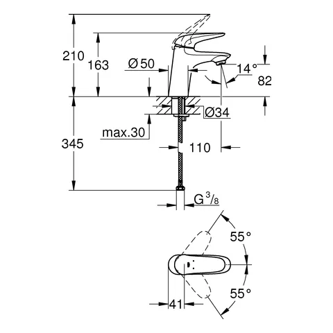 Einhand-Waschtischbatterie Eurostyle 23715_3, S-Size, Einlochmontage, geschlossener Metall-Hebelgriff, glatter Körper, chrom Einhand-Waschtischbatterie Eurostyle 23715_3, S-Size, Einlochmontage, geschlossener Metall-Hebelgriff, glatter Körper, chrom