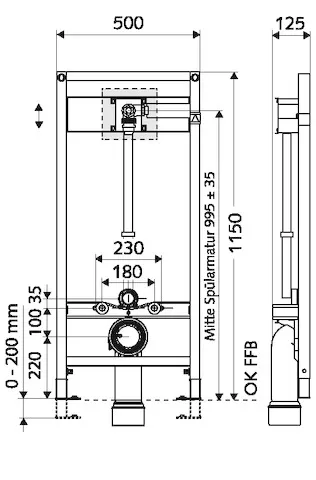 WC-Modul MONTUS, Typ COMPACT II, B 50 cm x H 115 cm, Rahmen pulverbeschichtet