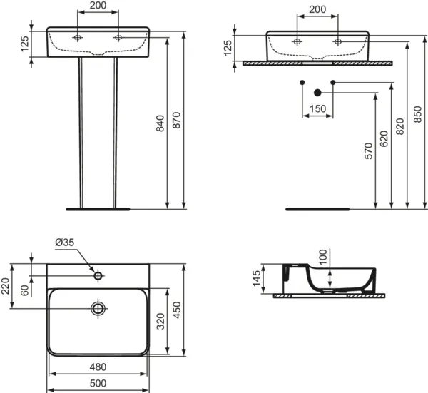 Waschbecken „Conca“ 50 × 45 × 14,5 cm, Hahnlochposition mittig in Weiß Waschbecken „Conca“ 50 × 45 × 14,5 cm, Hahnlochposition mittig in Weiß