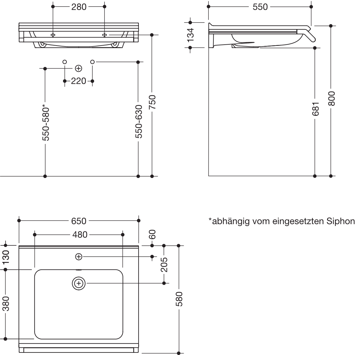 Wandwaschtisch 65 × 58 × 14 cm in Schwarz tiefmatt