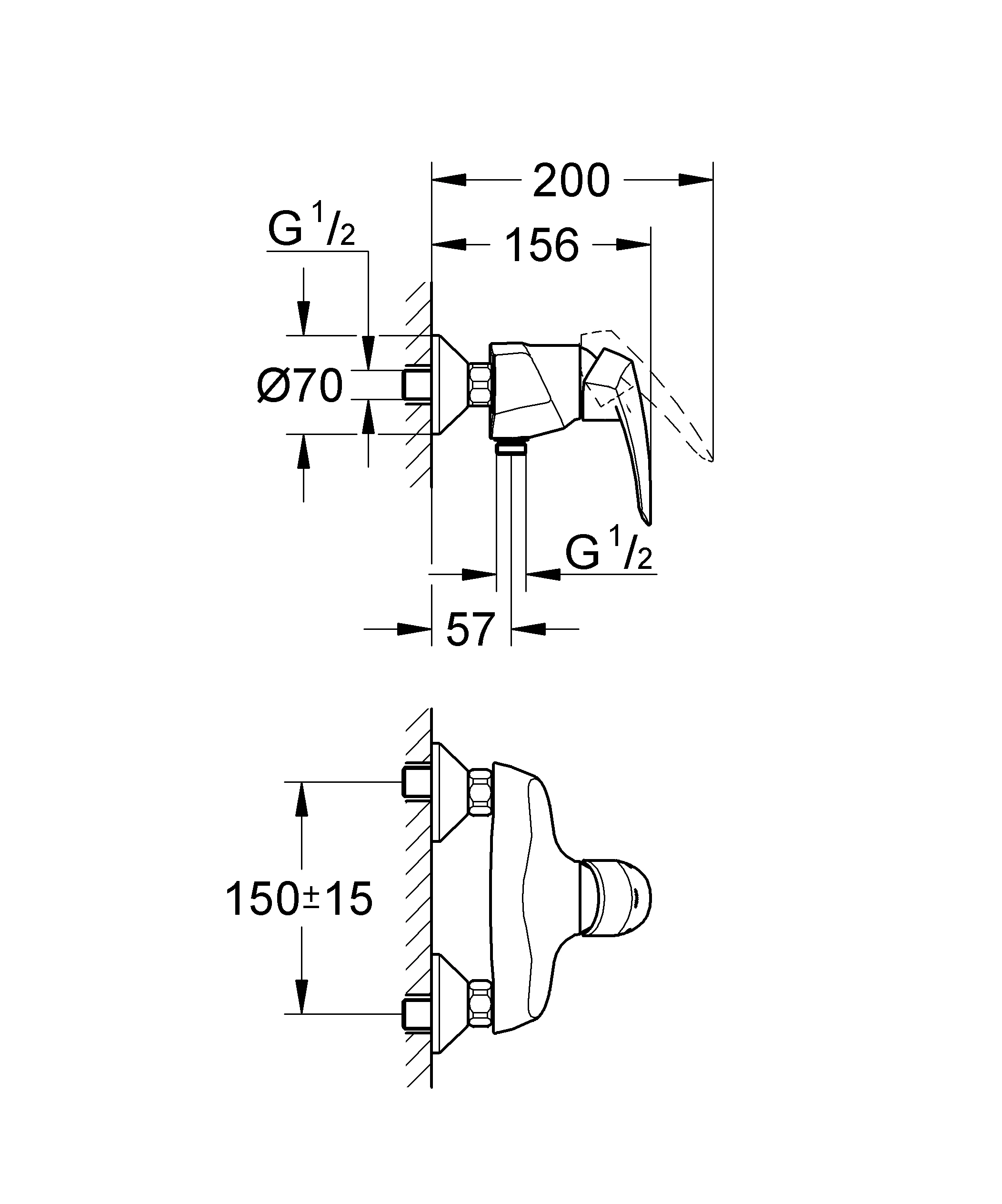 Einhand-Brausebatterie Eurodisc 33569_1, Wandmontage, chrom