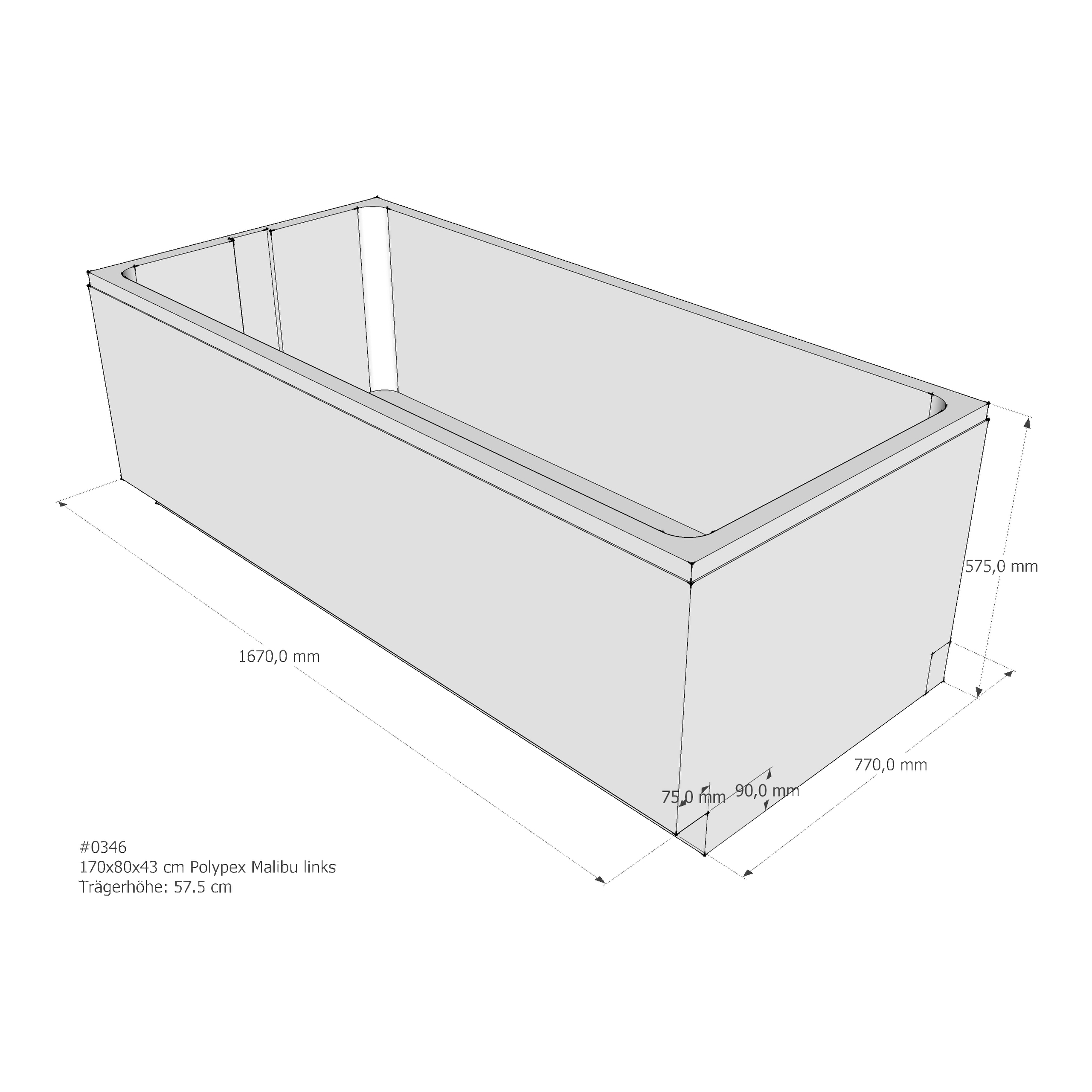 Badewannenträger für Polypex Malibu links 170 × 80 × 43 cm