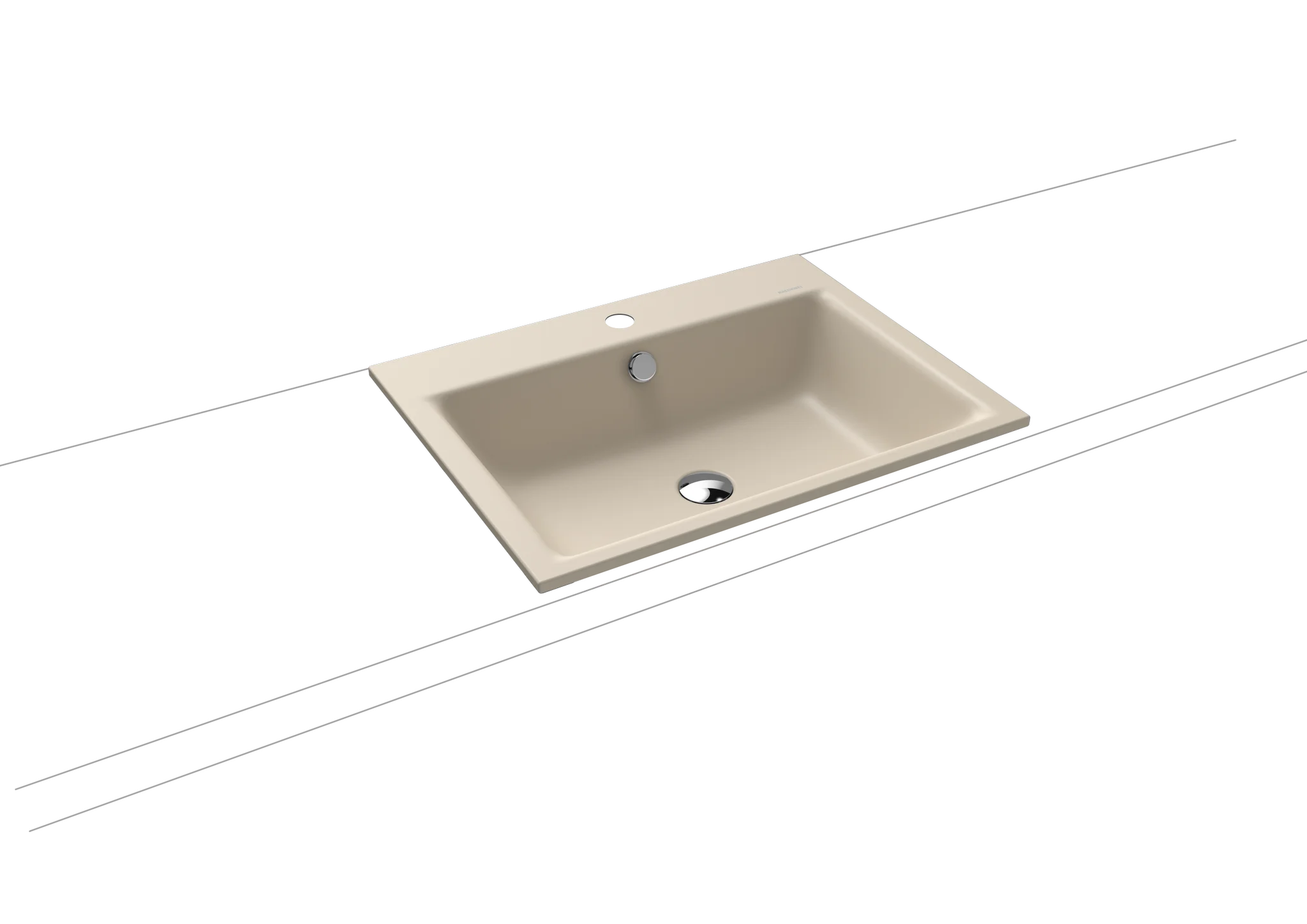 Kaldewei PURO Einbauwaschtisch, warm beige, 600x460 mm, Randhöhe 14 mm, Tiefe 125 mm, mit Überlauf, 1er Hahnlochbohrung