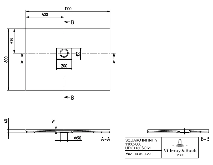 Villeroy & Boch rechteck Duschwanne „Squaro Infinity“ Eck-Einbau links gegen Wand 110 × 80 cm ohne Oberflächenbeschichtung, in Anthracite Villeroy & Boch rechteck Duschwanne „Squaro Infinity“ Eck-Einbau links gegen Wand 110 × 80 cm ohne Oberflächenbeschichtung, in Anthracite