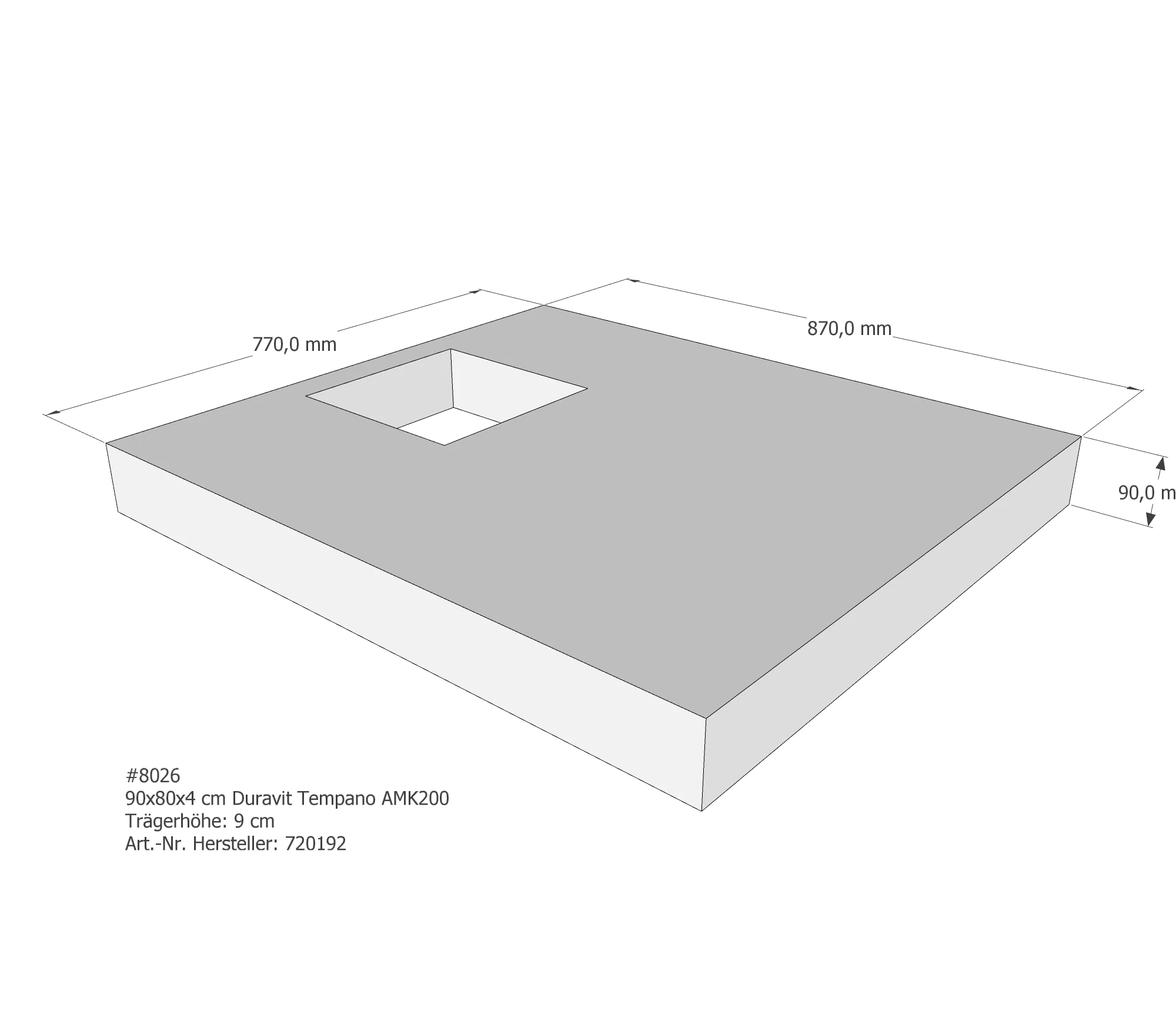 Duschwannenträger für Duravit Tempano 90 × 80 × 4 cm Breite: 80 cm / Länge: 90 cm