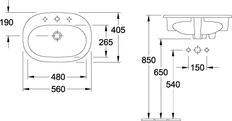 Villeroy & Boch Einbauwaschtisch „O.novo“ mit 1×1 Hahnlochbohrung, 560 × 405 × 200 mm, mit Hahnlochbohrung, Hahnlochposition mittig in Weiß Alpin Villeroy & Boch Einbauwaschtisch „O.novo“ mit 1×1 Hahnlochbohrung, 560 × 405 × 200 mm, mit Hahnlochbohrung, Hahnlochposition mittig in Weiß Alpin