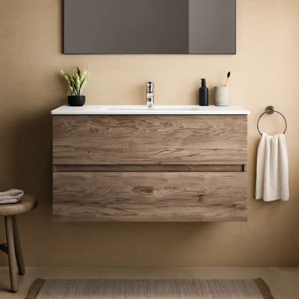 Ideal Standard Waschtischunterschrank „Eurovit+“ 100 × 55 × 44 cm Nussbaum geflammt Ideal Standard Waschtischunterschrank „Eurovit+“ 100 × 55 × 44 cm Nussbaum geflammt