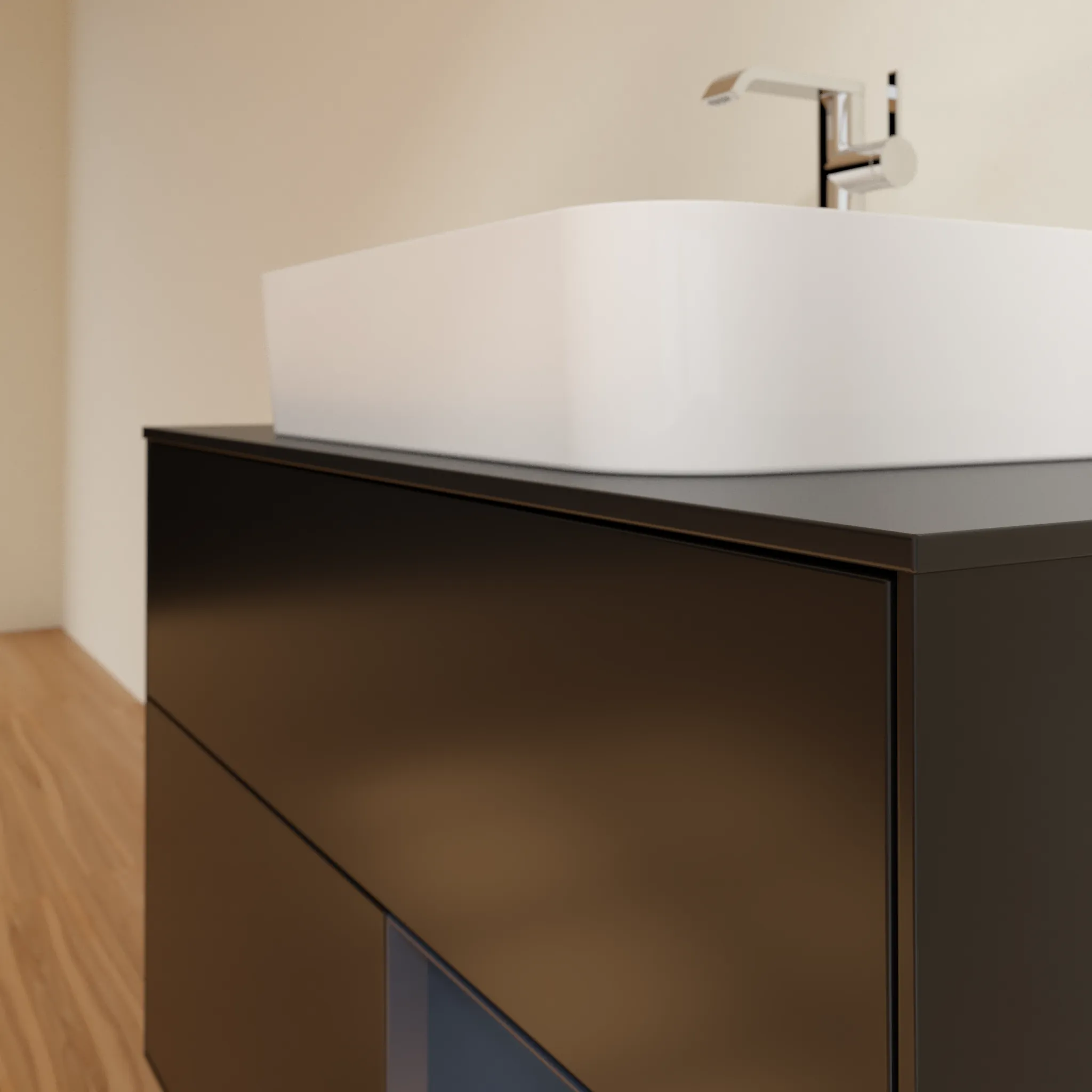 Villeroy & Boch Waschbeckenunterschrank Finion F12, 1000x603x501 mm, Black Matt Lacquer / Midnight Blue Matt Lacquer, mit Beleuchtung und Push-to-open Funktion