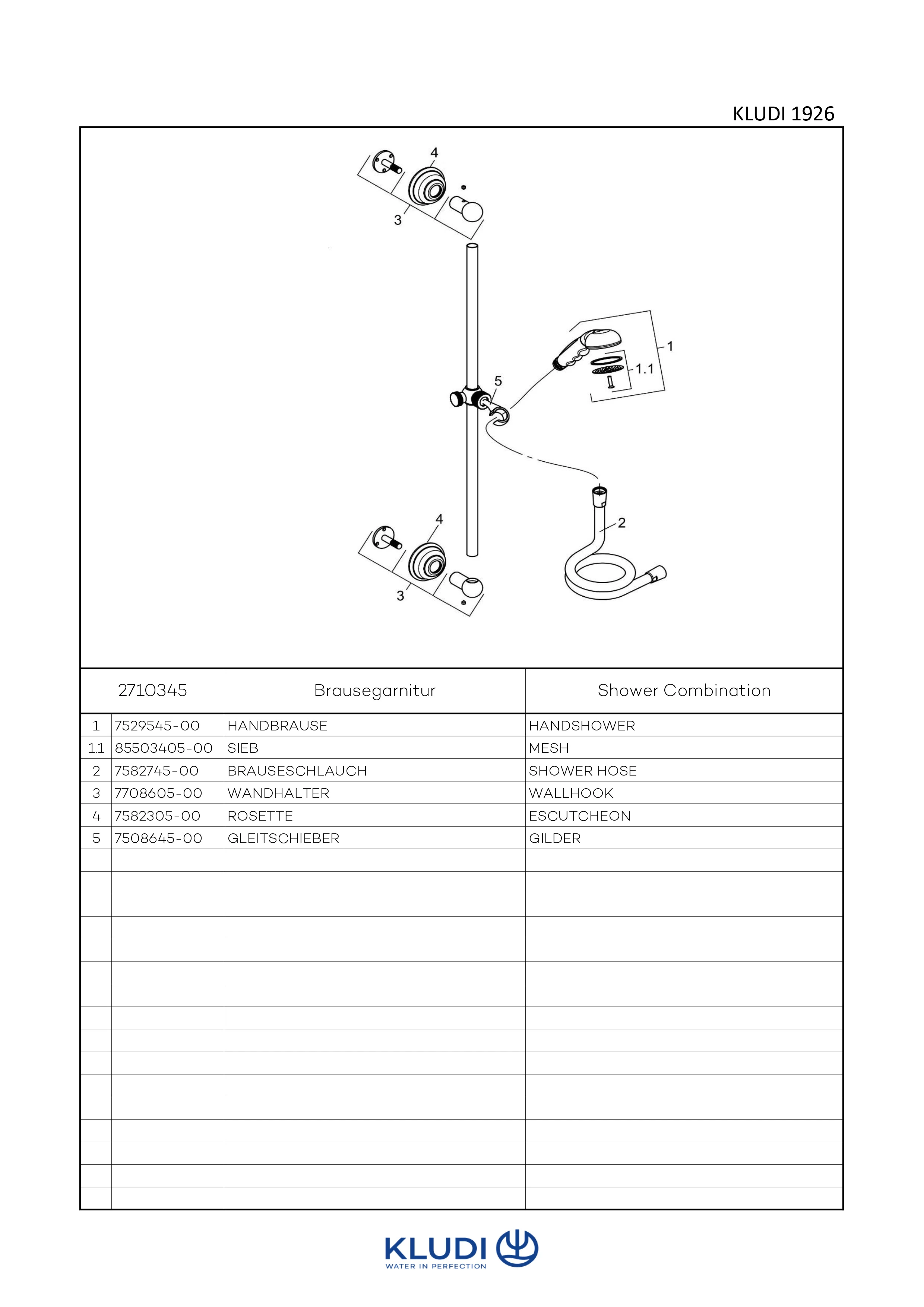 1926 BrauseSet Wandstange 600mm messing 1926 BrauseSet Wandstange 600mm messing