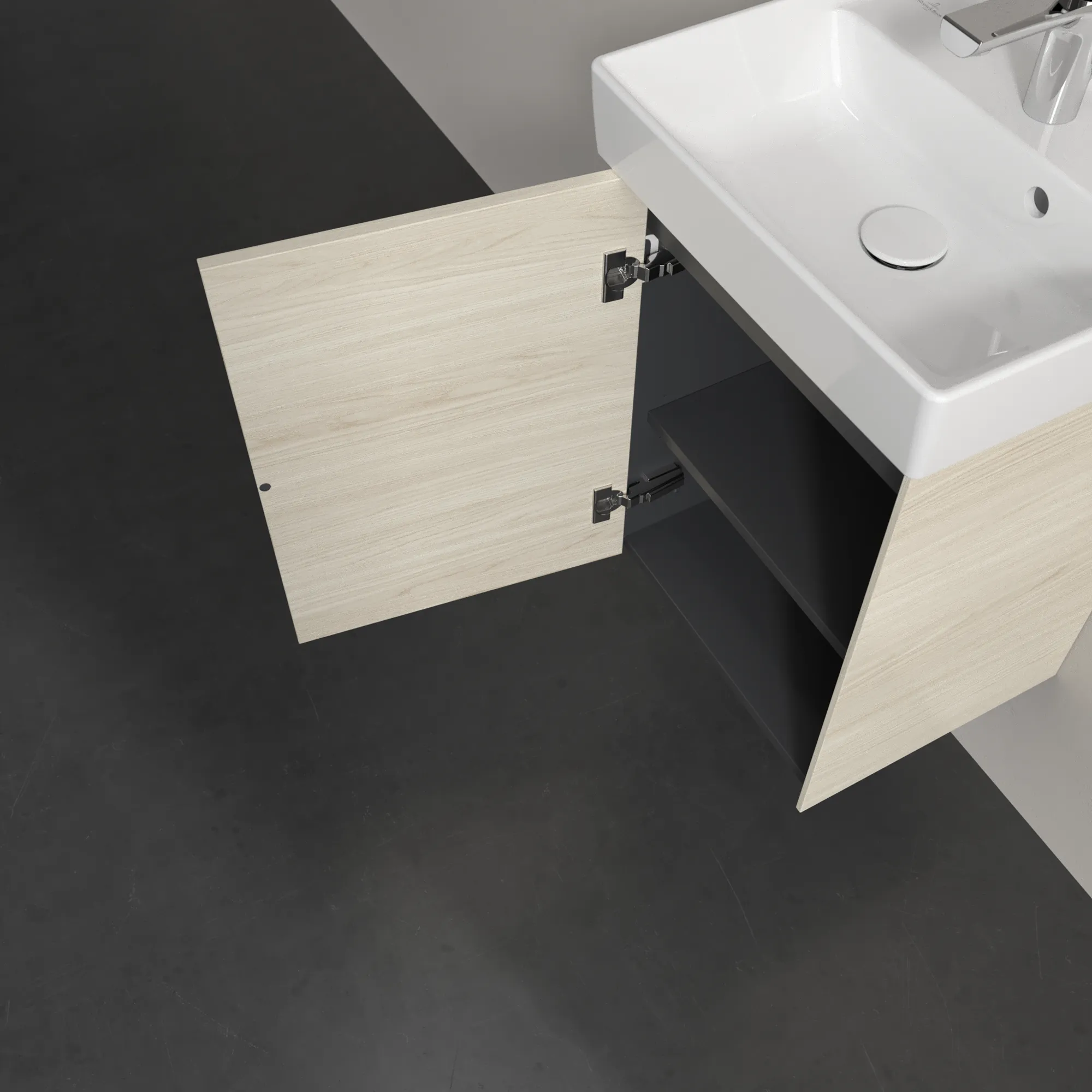 Villeroy & Boch Waschtischunterschrank mit Tür „Collaro“ 410 × 546 × 344 mm White Oak, für Becken mittig, Anschlag links, ohne Beleuchtung Villeroy & Boch Waschtischunterschrank mit Tür „Collaro“ 410 × 546 × 344 mm White Oak, für Becken mittig, Anschlag links, ohne Beleuchtung